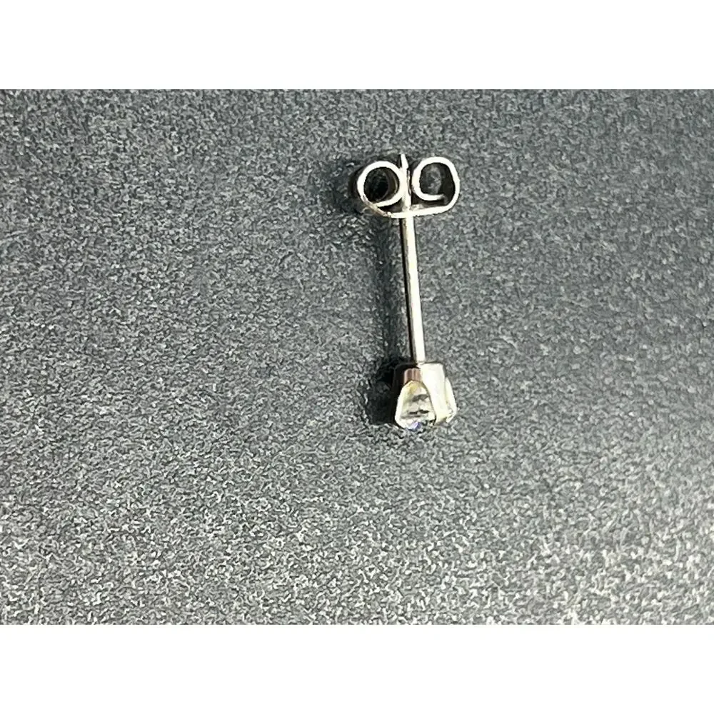 Vintage Studex 585 14k White Gold Clear Cubic‎ Zirconia 3mm Stud Earrings